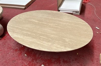 Meja Tengah Kopi Oval Minimalis Kontemporer dari Batu Travertine