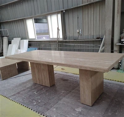 Meja Makan Travertine Persegi Panjang Buatan Khusus