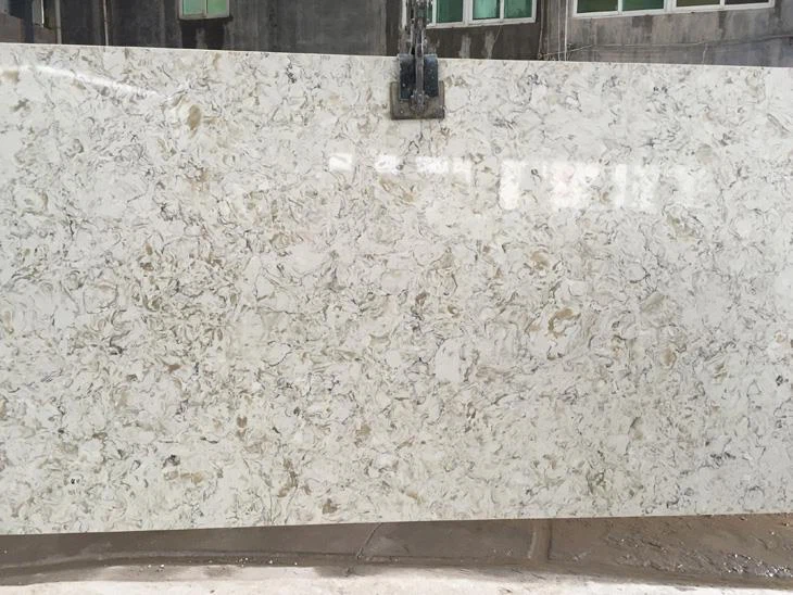 Artifical White Quartz Stone Dengan Flowers, Elegant Quartz Slabs