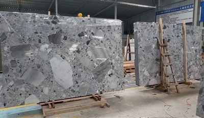 Lembaran Marmer Terrazzo Alam Abu-abu Panda
